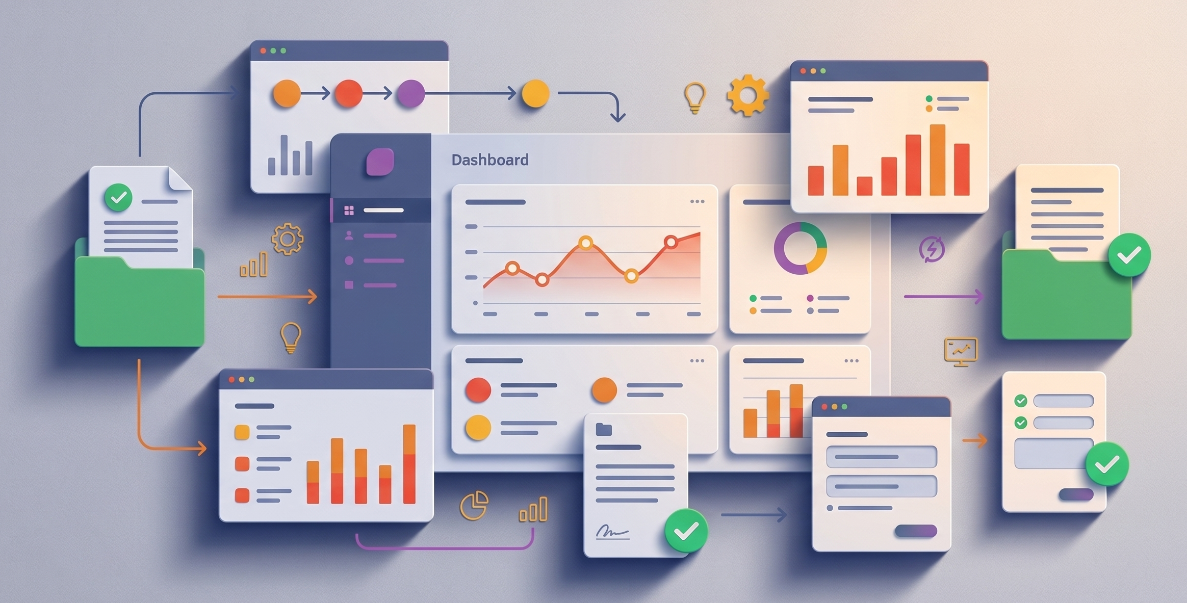 Ilustración abstracta de implementación exitosa de software